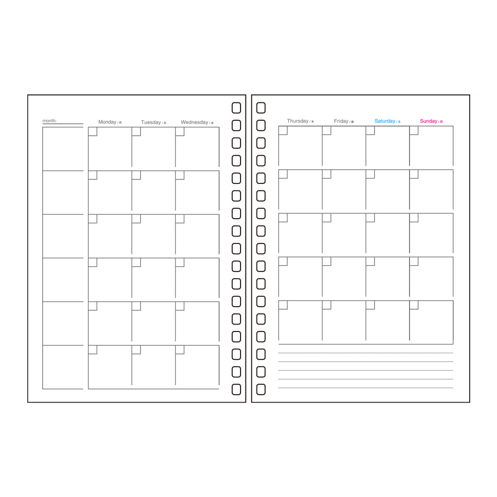 オープンリングノート＜適合リーフ＞日付フリーマンスリー